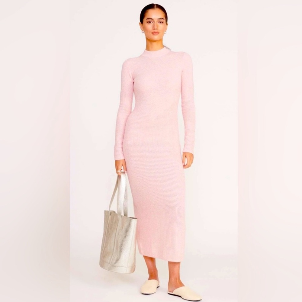 New! Staud Ramona Ribbed Long Sleeve Sweater Dress, Cherry Blossom, XS 1366